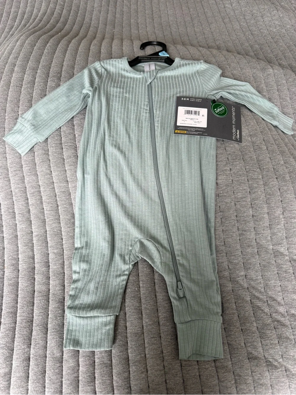 Gerber Sage Green Ribbed Zipper Footie